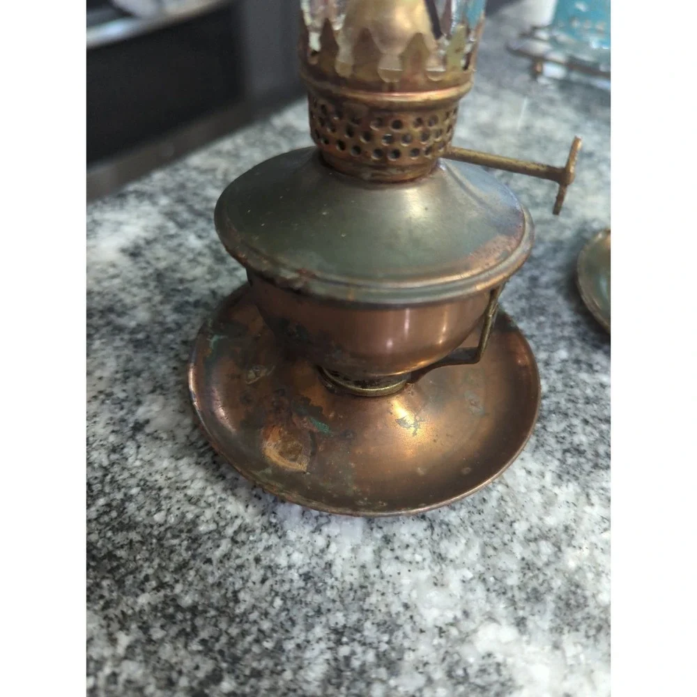 3 Vintage Kerosene Lamp Glass Chimney Copper Finish 2 Positions